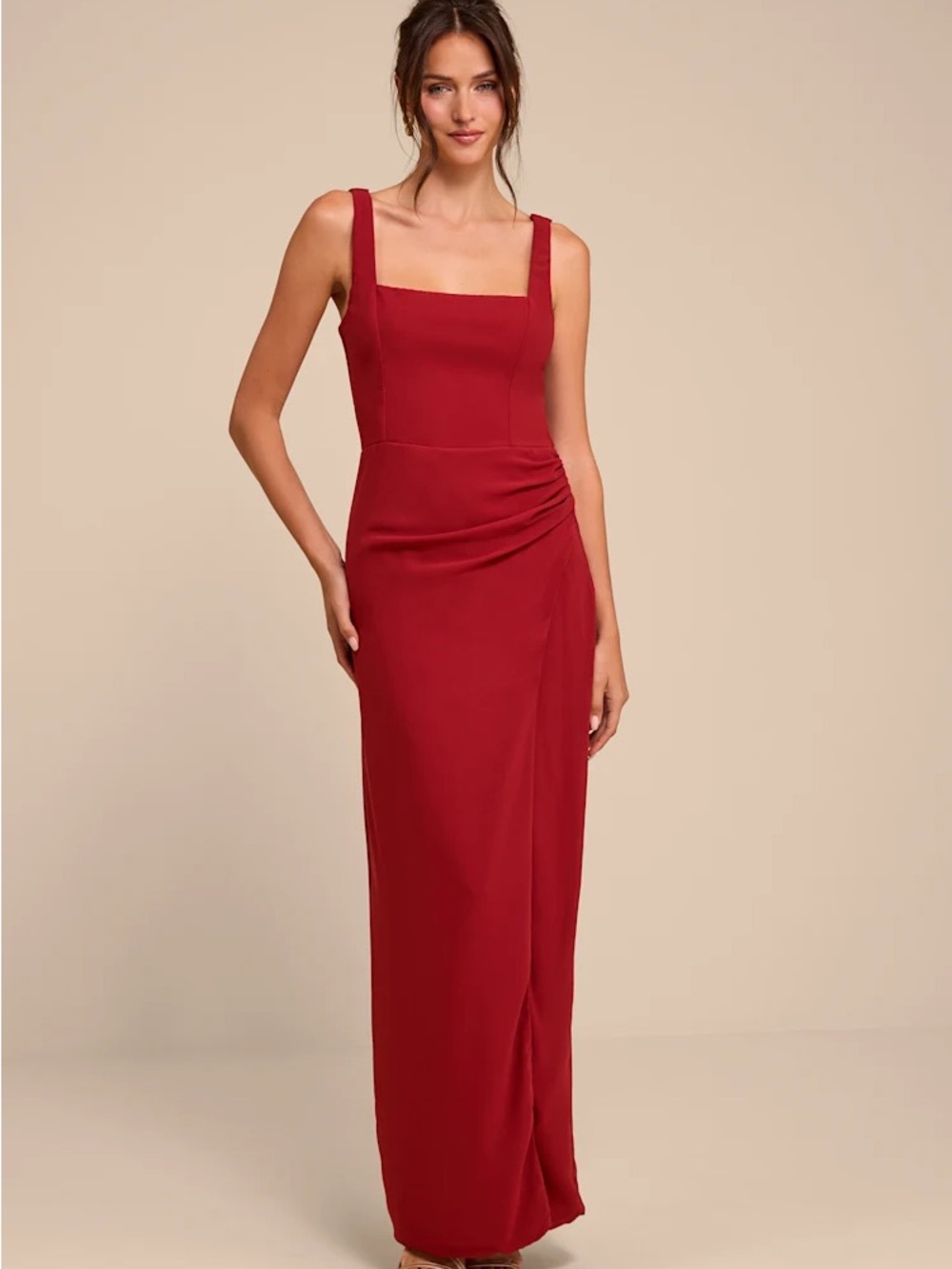 Glamorous Disposition Rust Ruched Maxi Dress